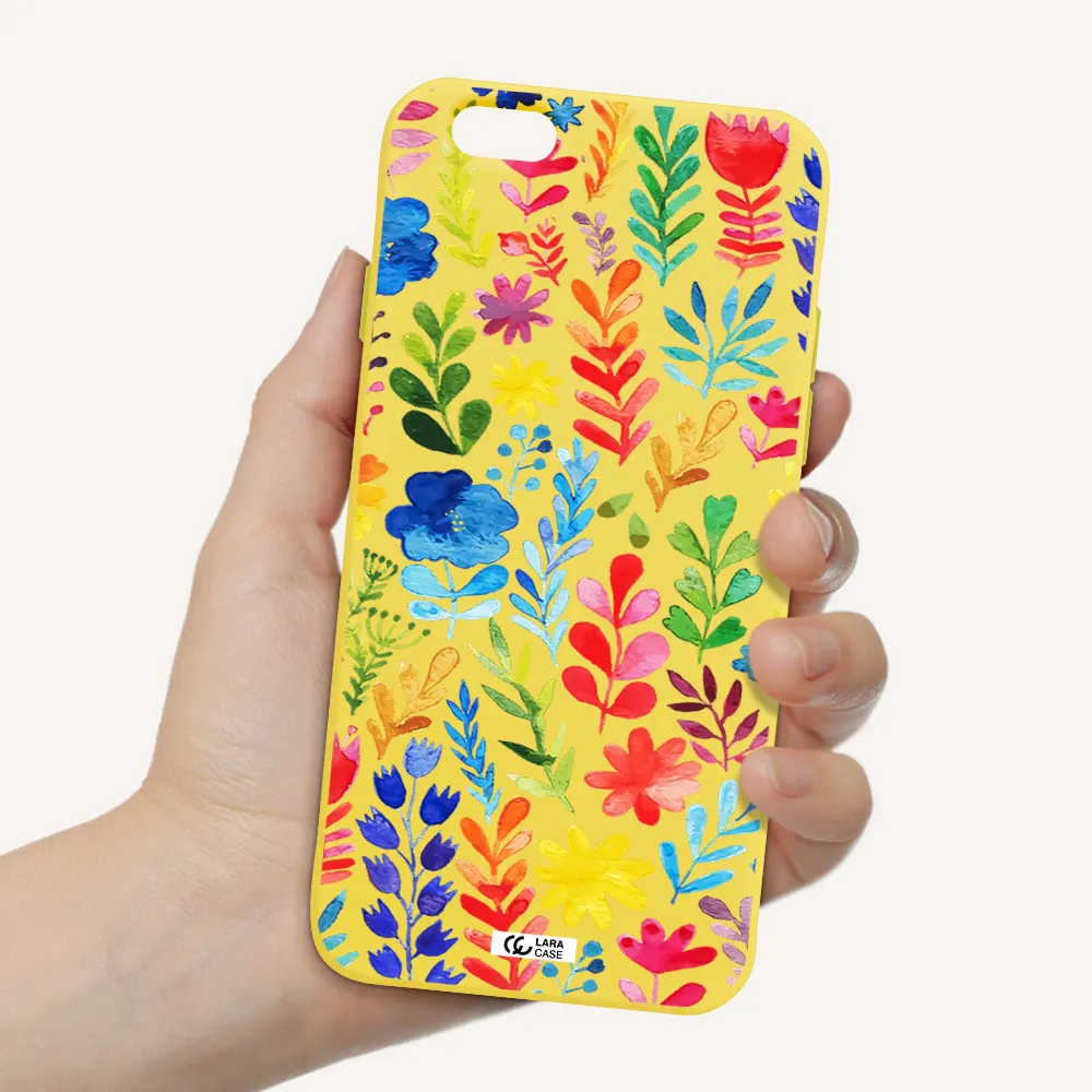 Colorful Watercolor Flowers Apple iPhone 6 Silicone canary yellow Case