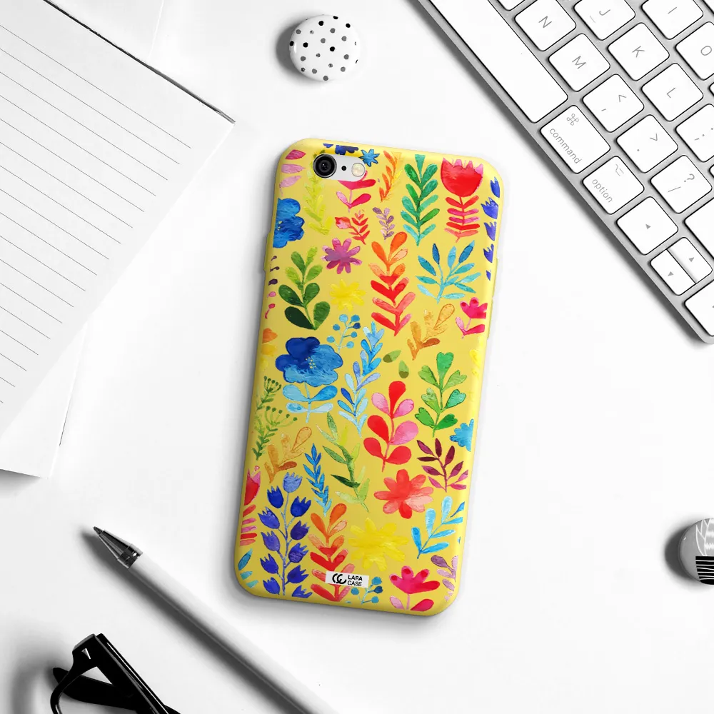 Colorful Watercolor Flowers Apple iPhone 6 Silicone canary yellow Case
