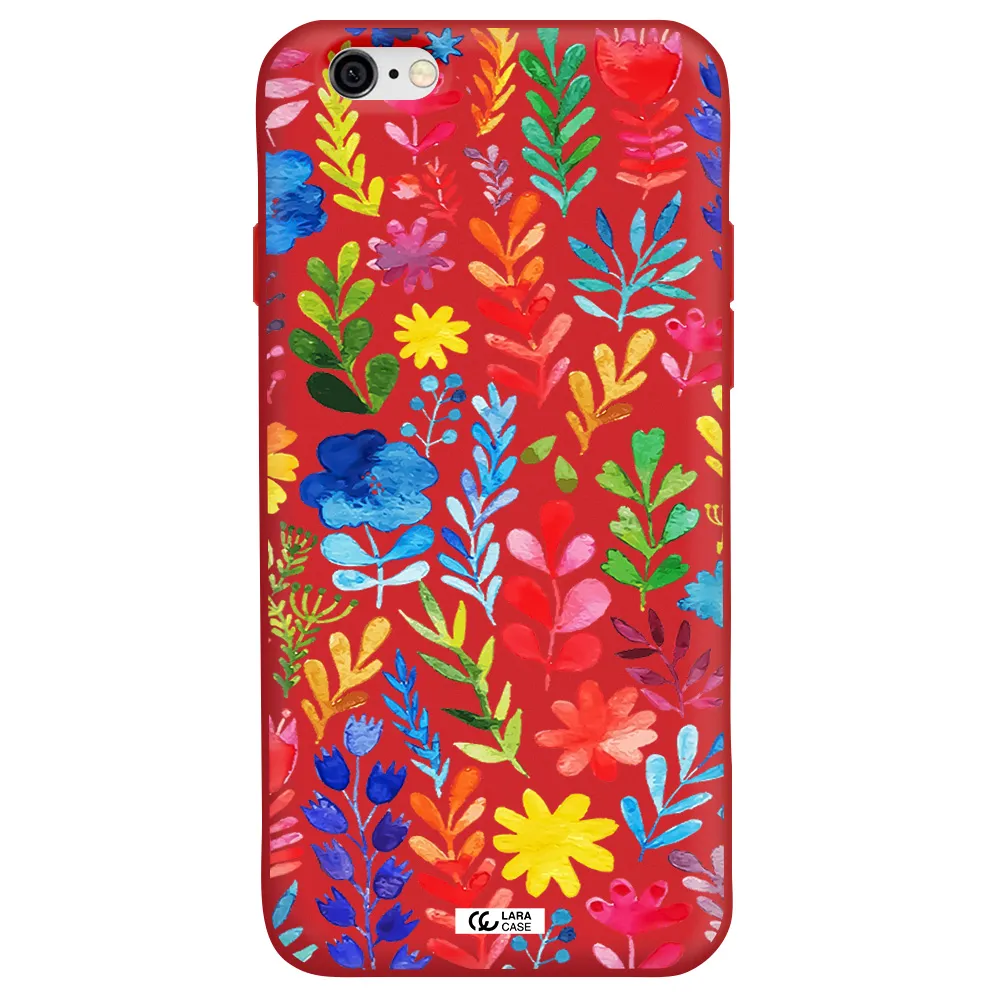 Colorful Watercolor Flowers Apple iPhone 6 Silicone Imperial Red Case