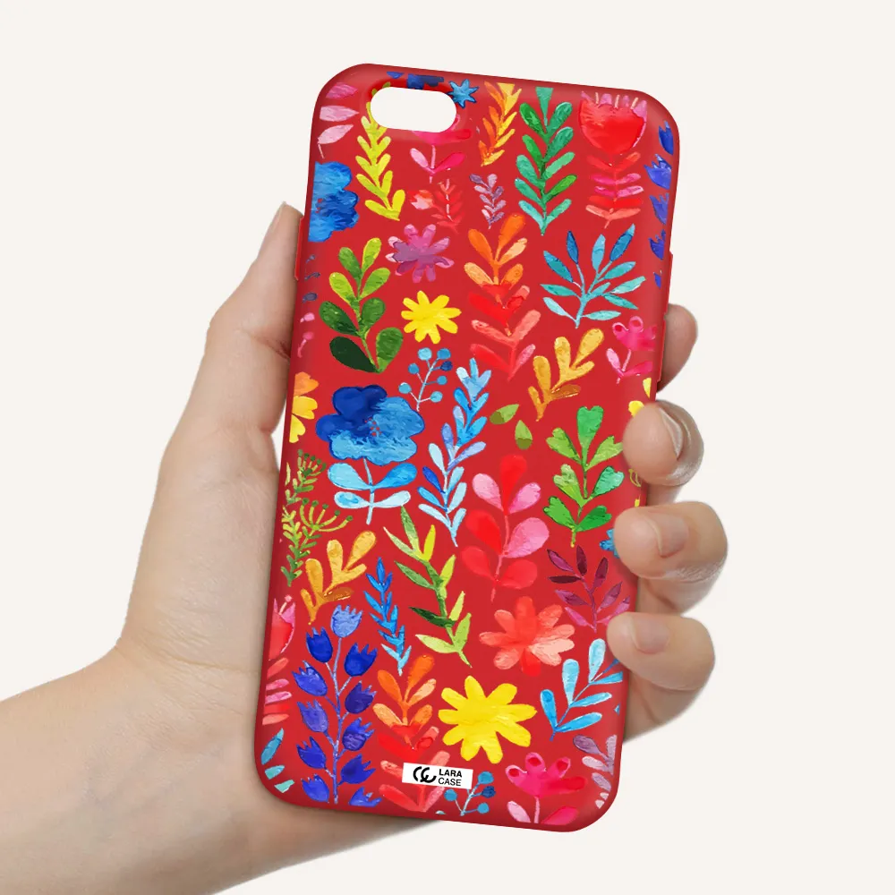 Colorful Watercolor Flowers Apple iPhone 6 Silicone Imperial Red Case