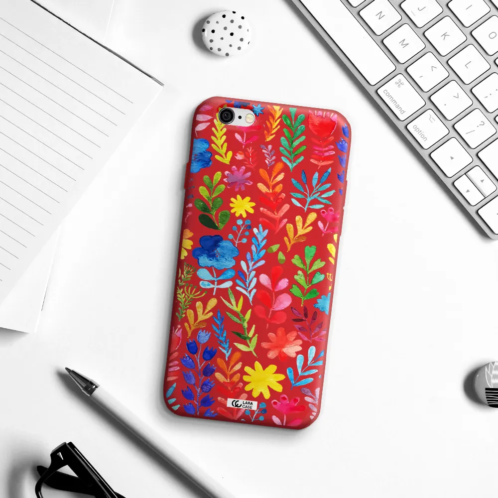 Colorful Watercolor Flowers Apple iPhone 6 Silicone Imperial Red Case