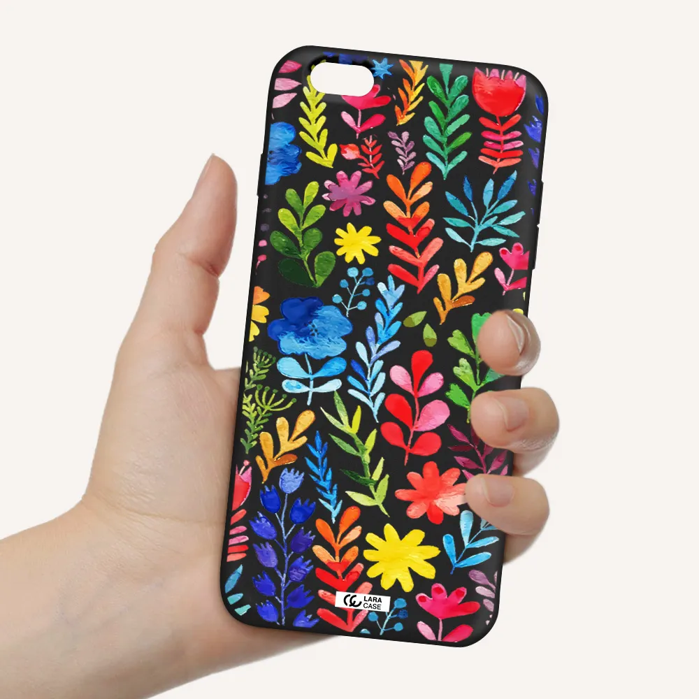 Colorful Watercolor Flowers Apple iPhone 6S Silicone black Case