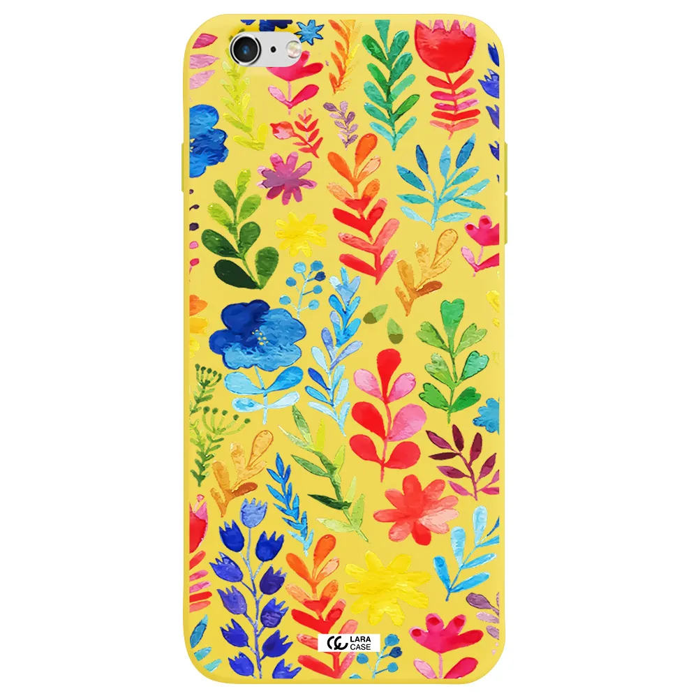 Colorful Watercolor Flowers Apple iPhone 6S Silicone canary yellow Case