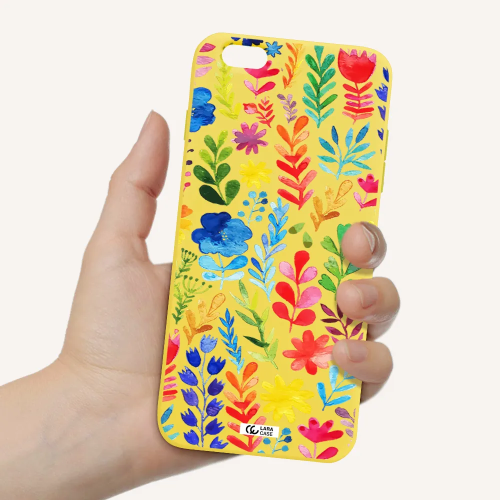 Colorful Watercolor Flowers Apple iPhone 6S Silicone canary yellow Case