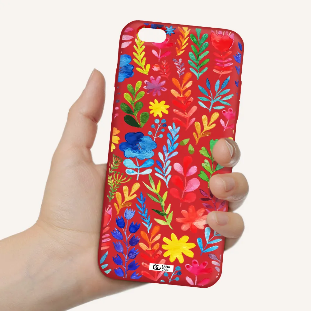 Colorful Watercolor Flowers Apple iPhone 6S Silicone Imperial Red Case