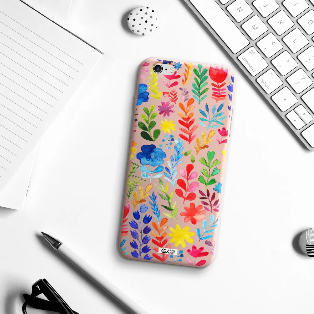 Colorful Watercolor Flowers Apple iPhone 6S Silicone pastel pink Case