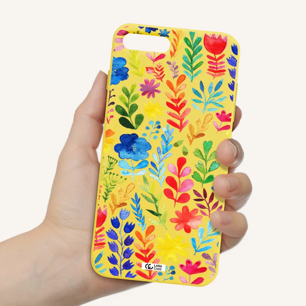 Colorful Watercolor Flowers Apple iPhone 7 plus Silicone canary yellow Case