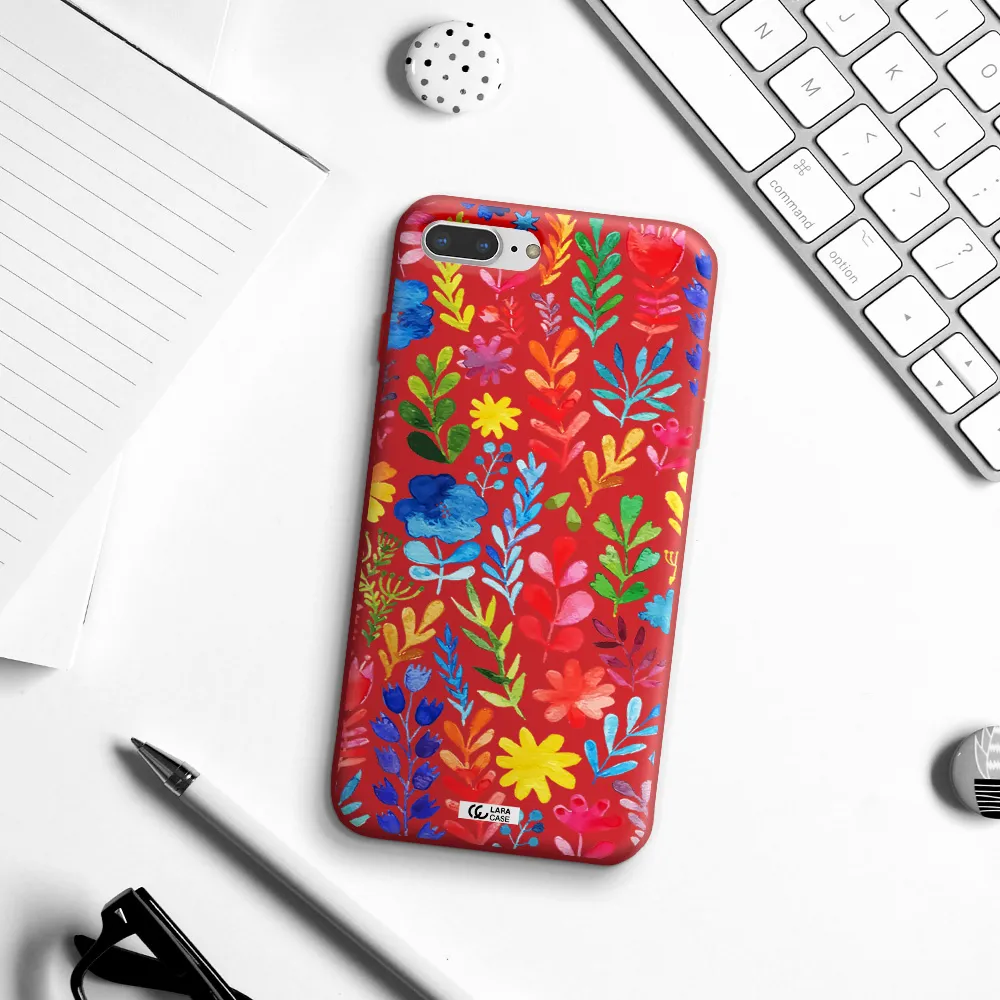 Colorful Watercolor Flowers Apple iPhone 7 plus Silicone Imperial Red Case
