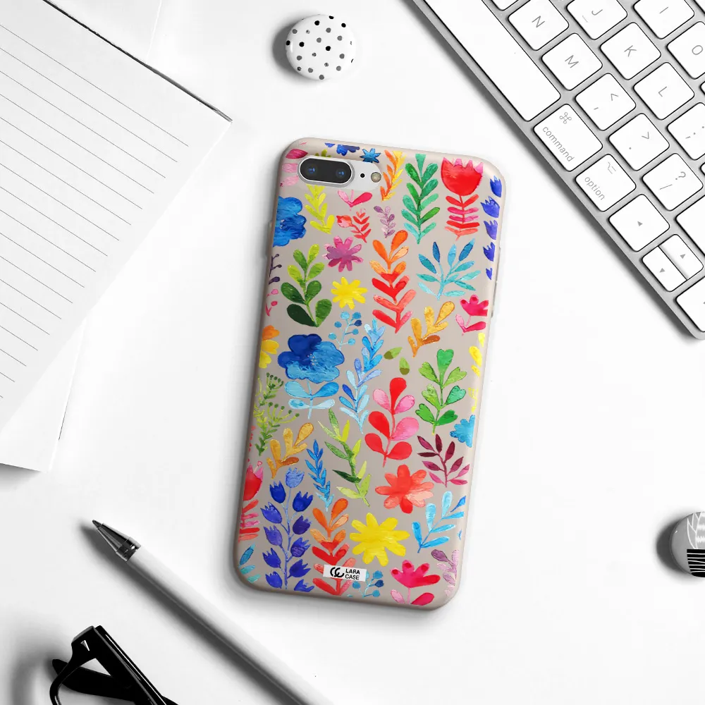 Colorful Watercolor Flowers Apple iPhone 7 plus Silicone Stone Case