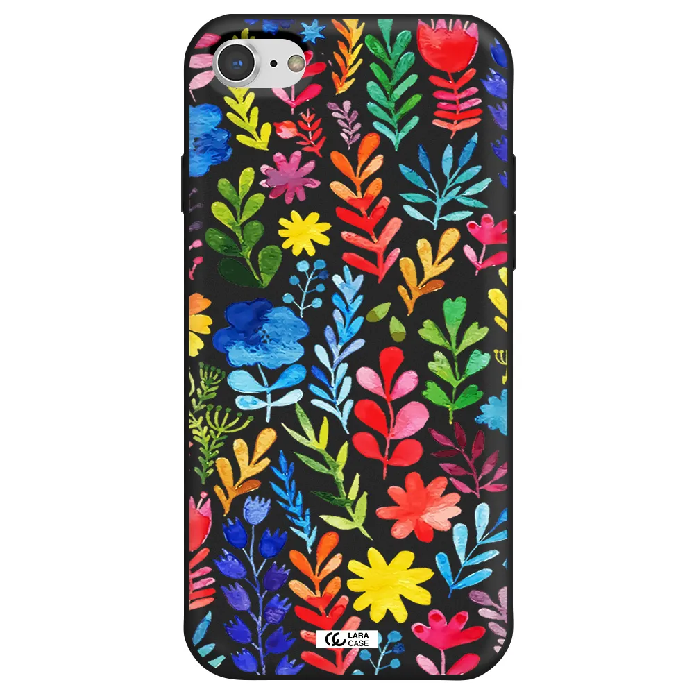 Colorful Watercolor Flowers Apple iPhone 7 Silicone black Case