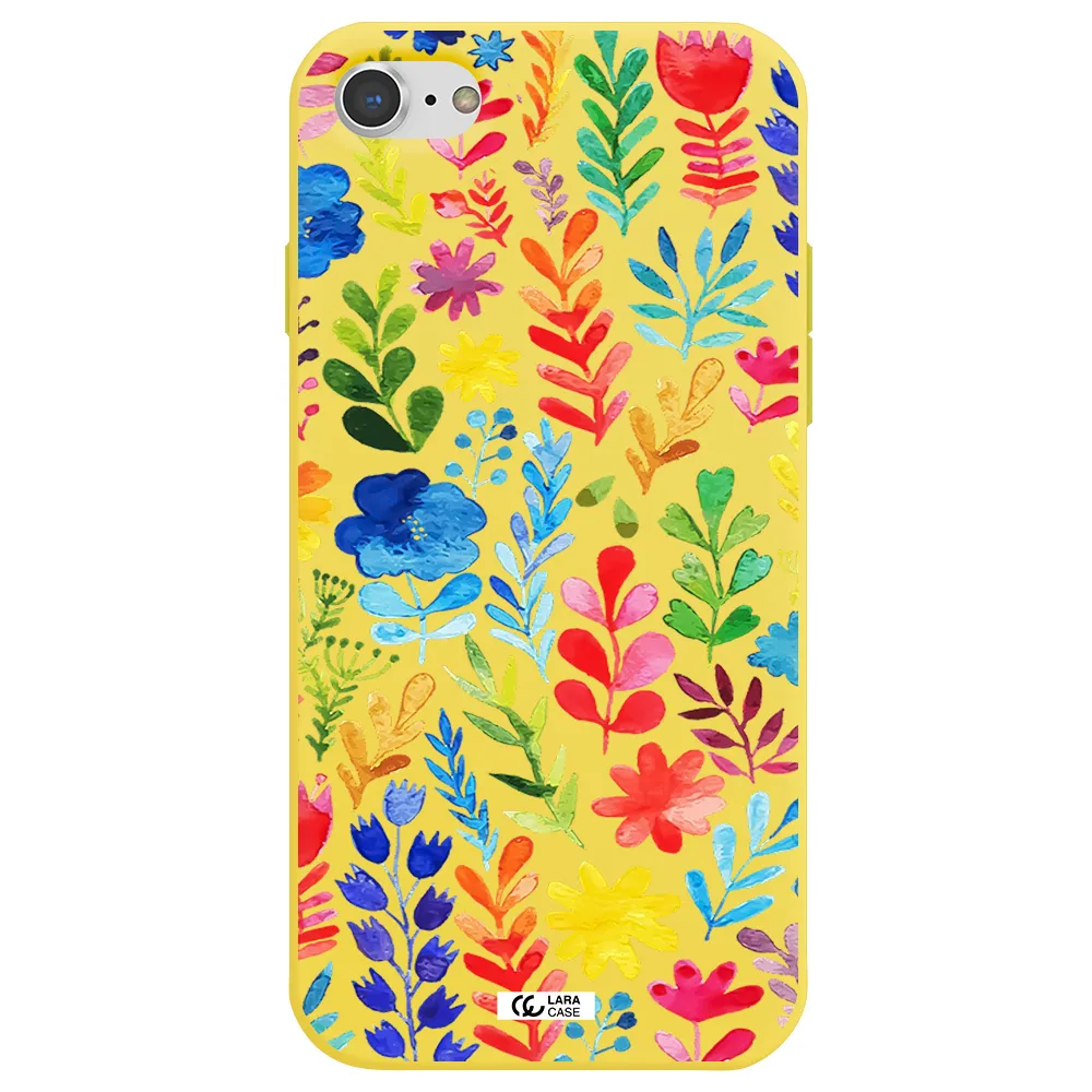 Colorful Watercolor Flowers Apple iPhone 7 Silicone canary yellow Case
