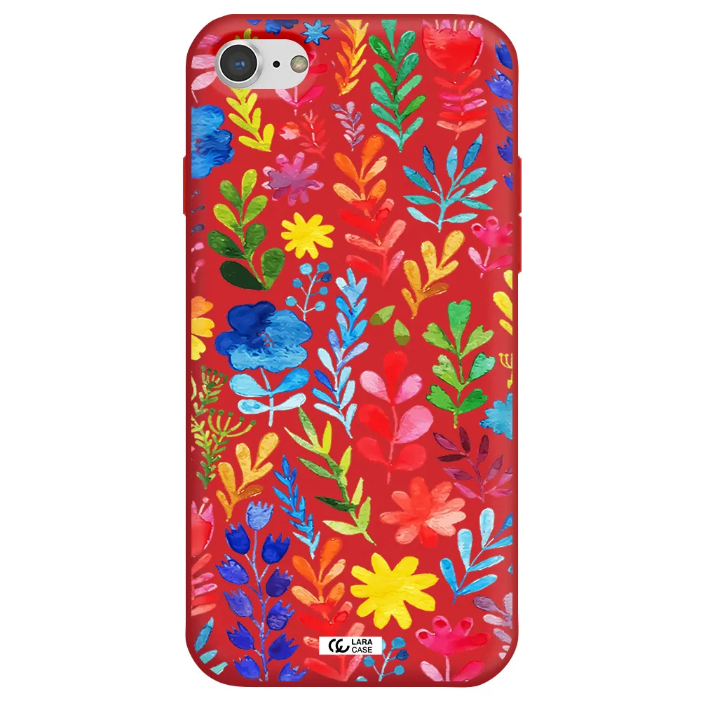 Colorful Watercolor Flowers Apple iPhone 7 Silicone Imperial Red Case