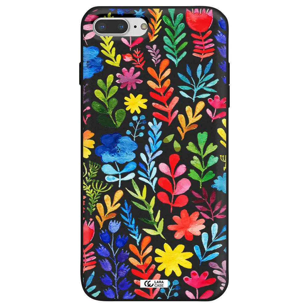 Colorful Watercolor Flowers Apple iPhone 8 plus Silicone black Case