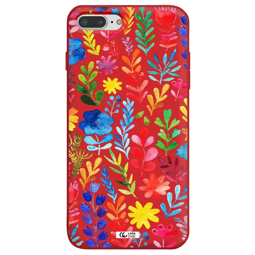 Colorful Watercolor Flowers Apple iPhone 8 plus Silicone Imperial Red Case