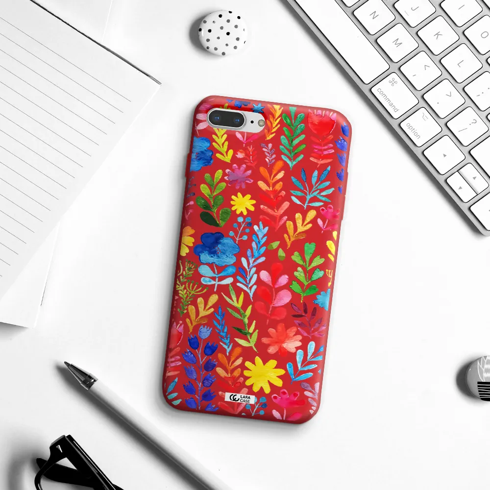 Colorful Watercolor Flowers Apple iPhone 8 plus Silicone Imperial Red Case