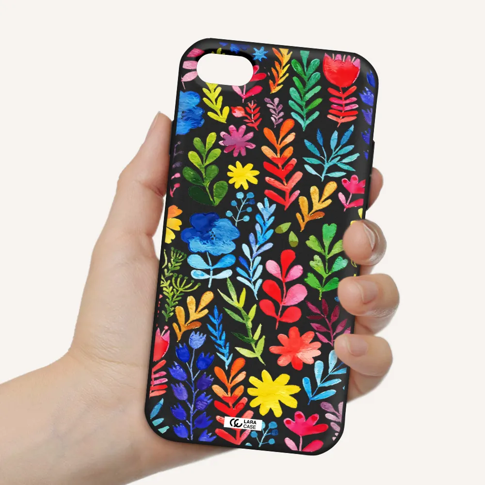 Colorful Watercolor Flowers Apple iPhone 8 Silicone black Case