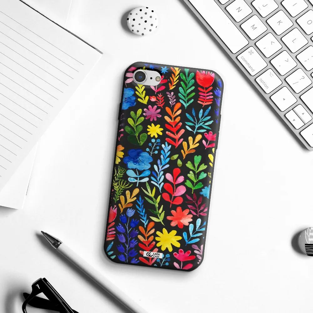Colorful Watercolor Flowers Apple iPhone 8 Silicone black Case