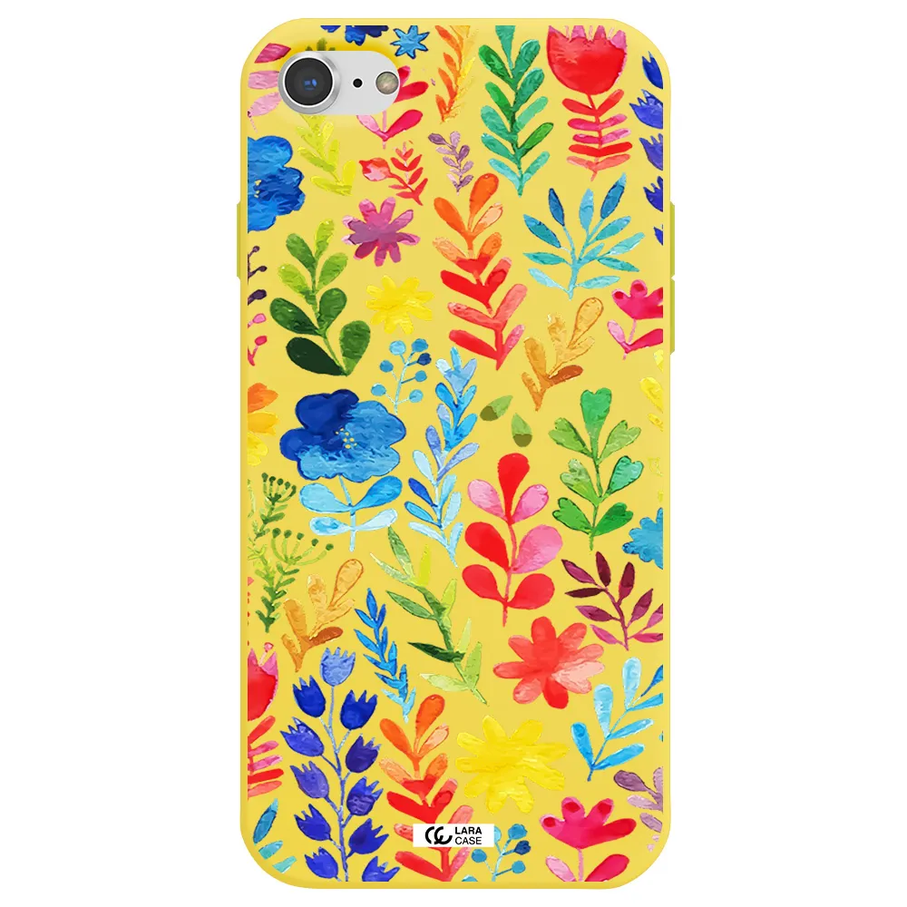 Colorful Watercolor Flowers Apple iPhone 8 Silicone canary yellow Case