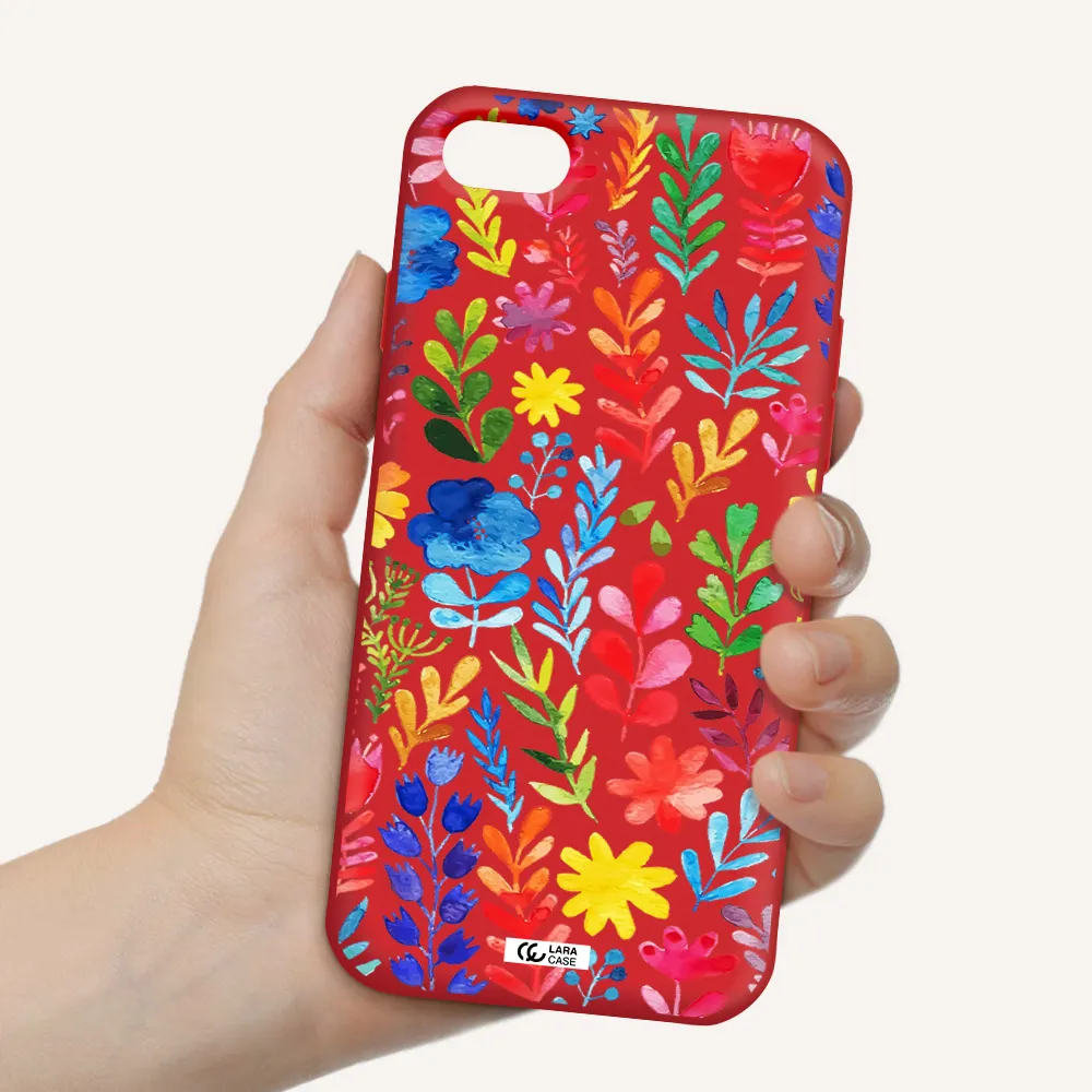 Colorful Watercolor Flowers Apple iPhone 8 Silicone Imperial Red Case
