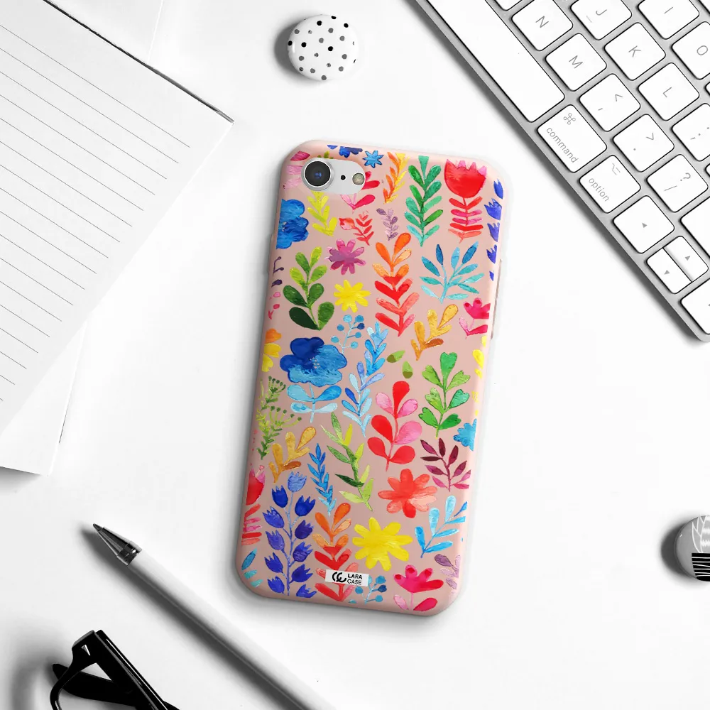 Colorful Watercolor Flowers Apple iPhone 8 Silicone pastel pink Case