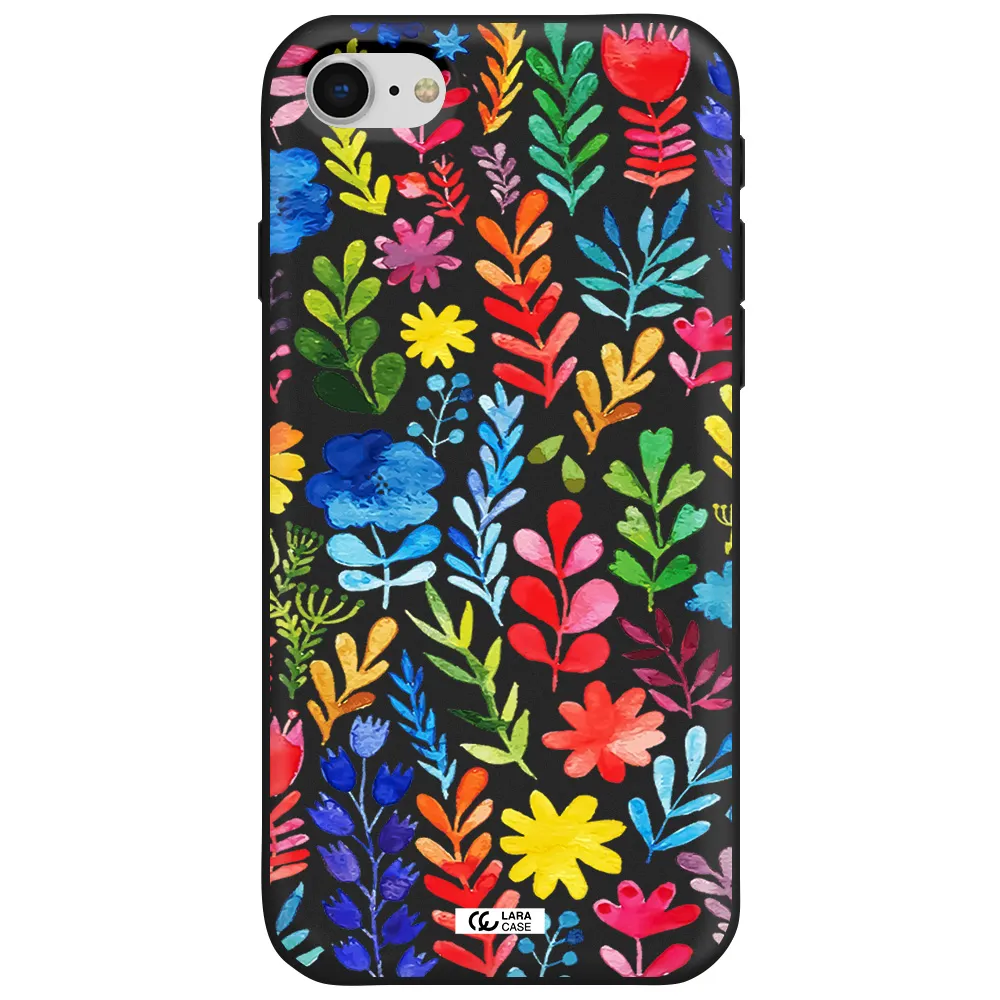 Colorful Watercolor Flowers Apple iPhone se 2020 Silicone black Case