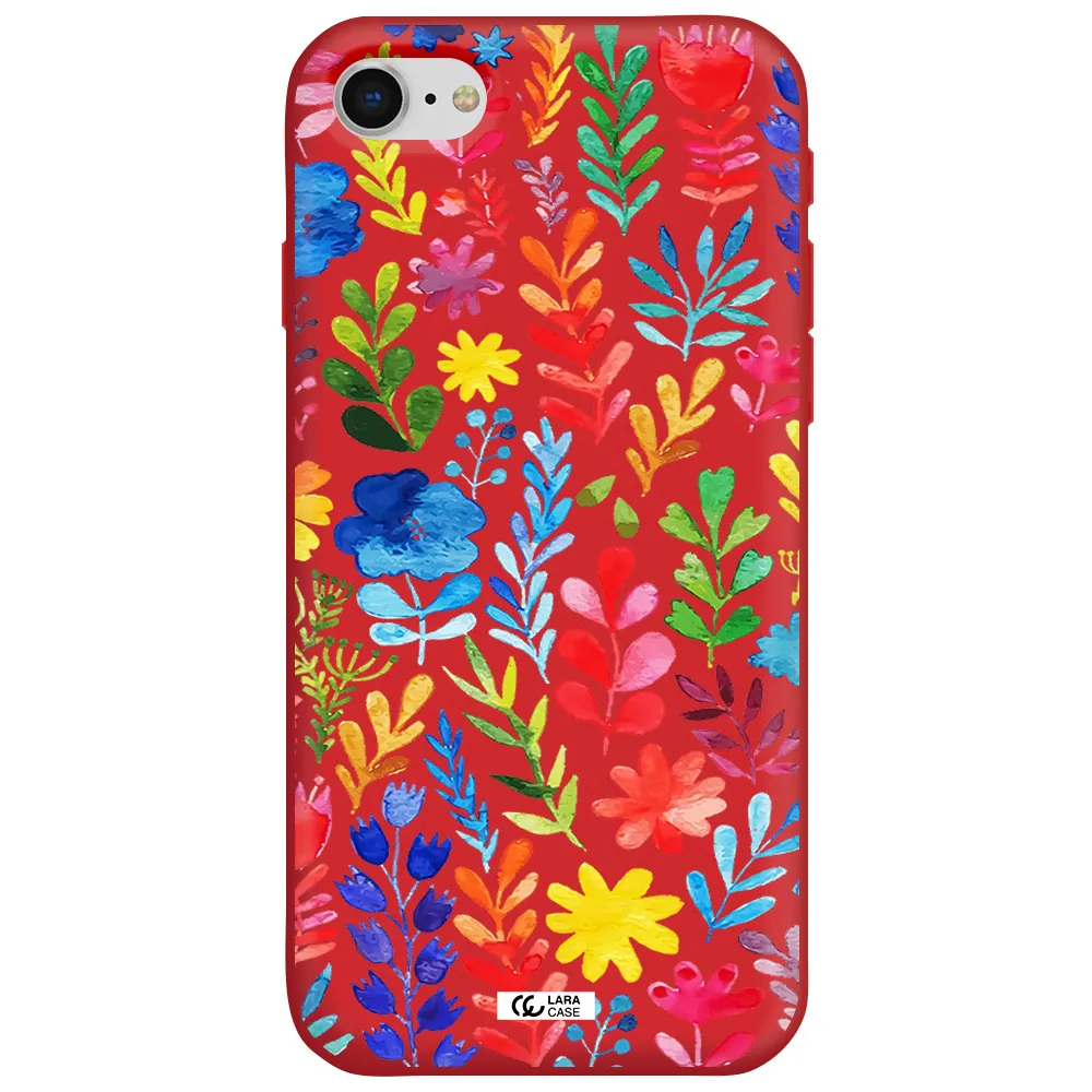 Colorful Watercolor Flowers Apple iPhone se 2020 Silicone Imperial Red Case