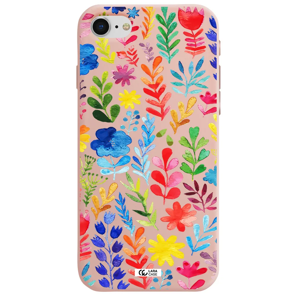 Colorful Watercolor Flowers Apple iPhone se 2020 Silicone pastel pink Case