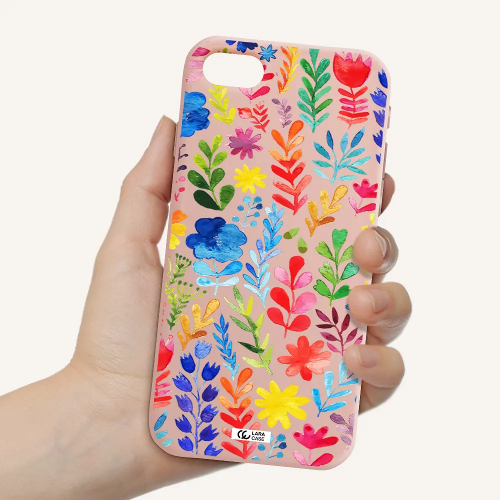 Colorful Watercolor Flowers Apple iPhone se 2020 Silicone pastel pink Case