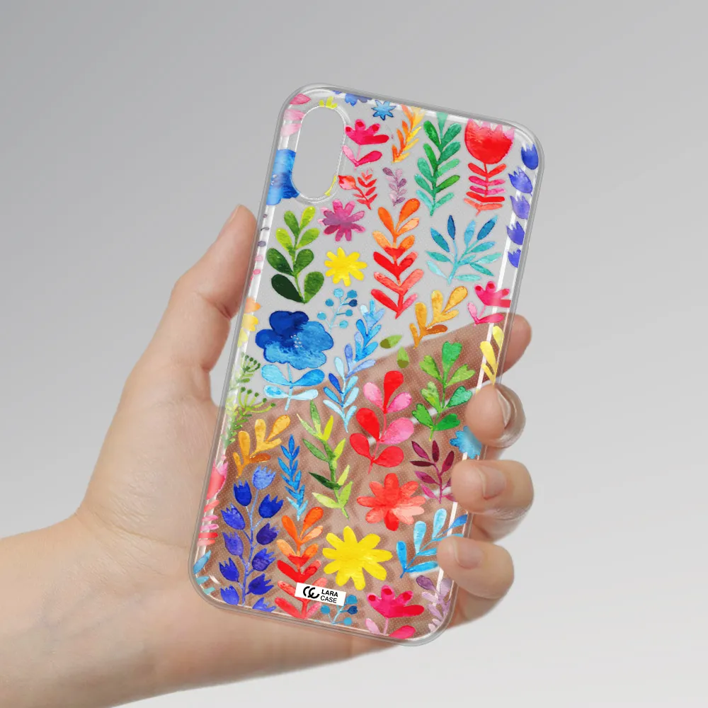 Colorful Watercolor Flowers Apple iPhone X Clear TPU Case
