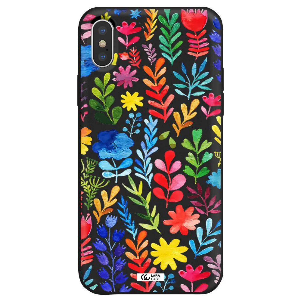 Colorful Watercolor Flowers Apple iPhone X Silicone black Case