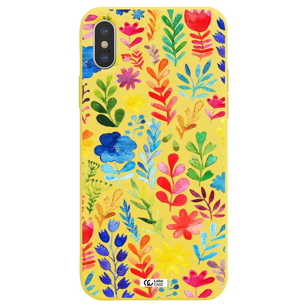 Colorful Watercolor Flowers Apple iPhone X Silicone canary yellow Case