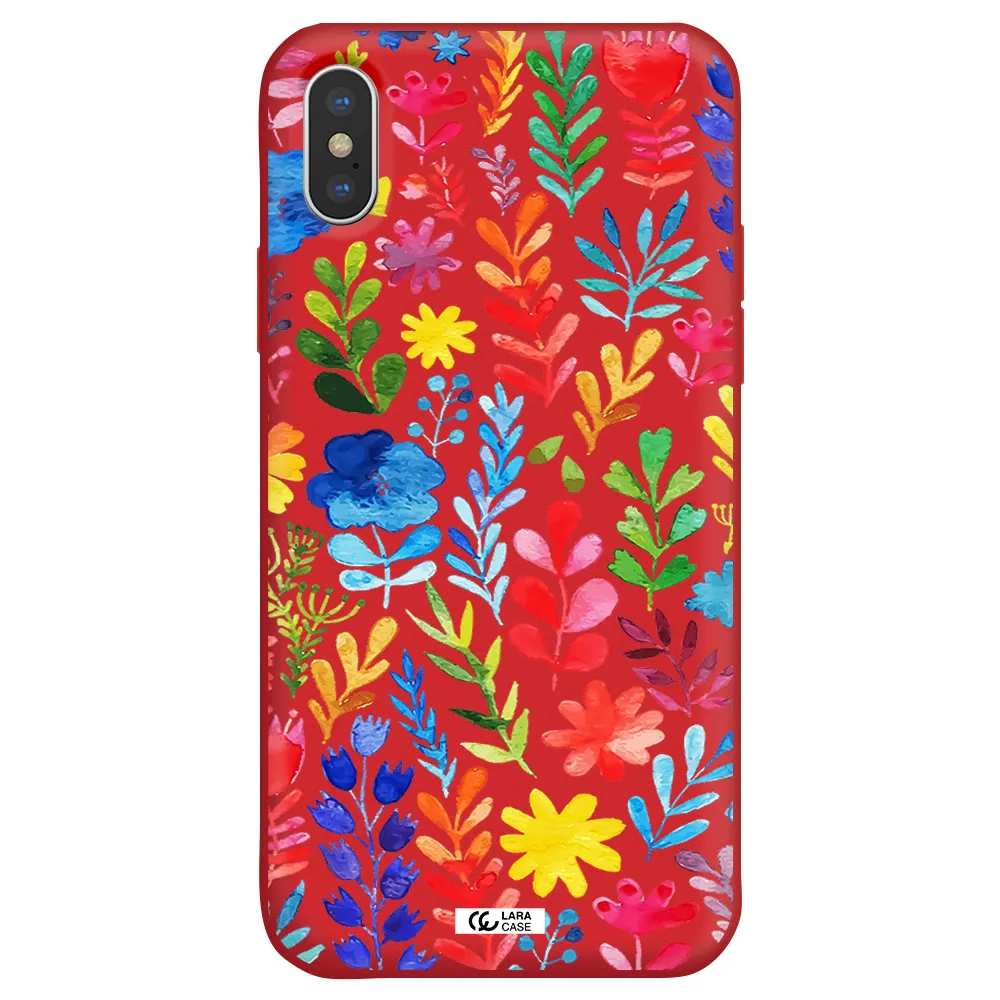 Colorful Watercolor Flowers Apple iPhone X Silicone Imperial Red Case