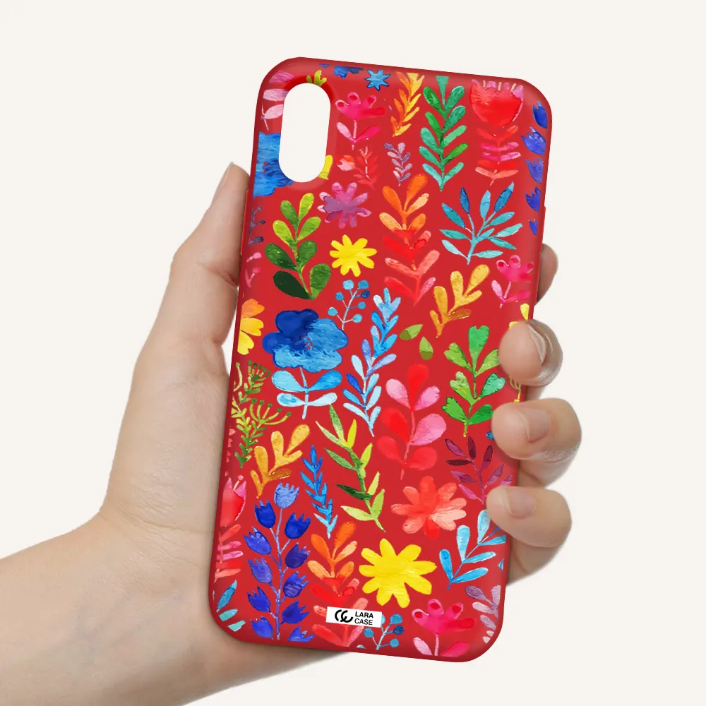 Colorful Watercolor Flowers Apple iPhone X Silicone Imperial Red Case