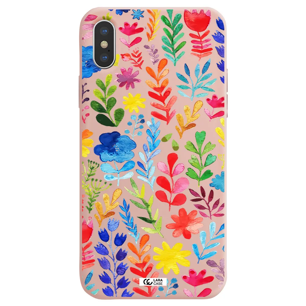 Colorful Watercolor Flowers Apple iPhone X Silicone pastel pink Case