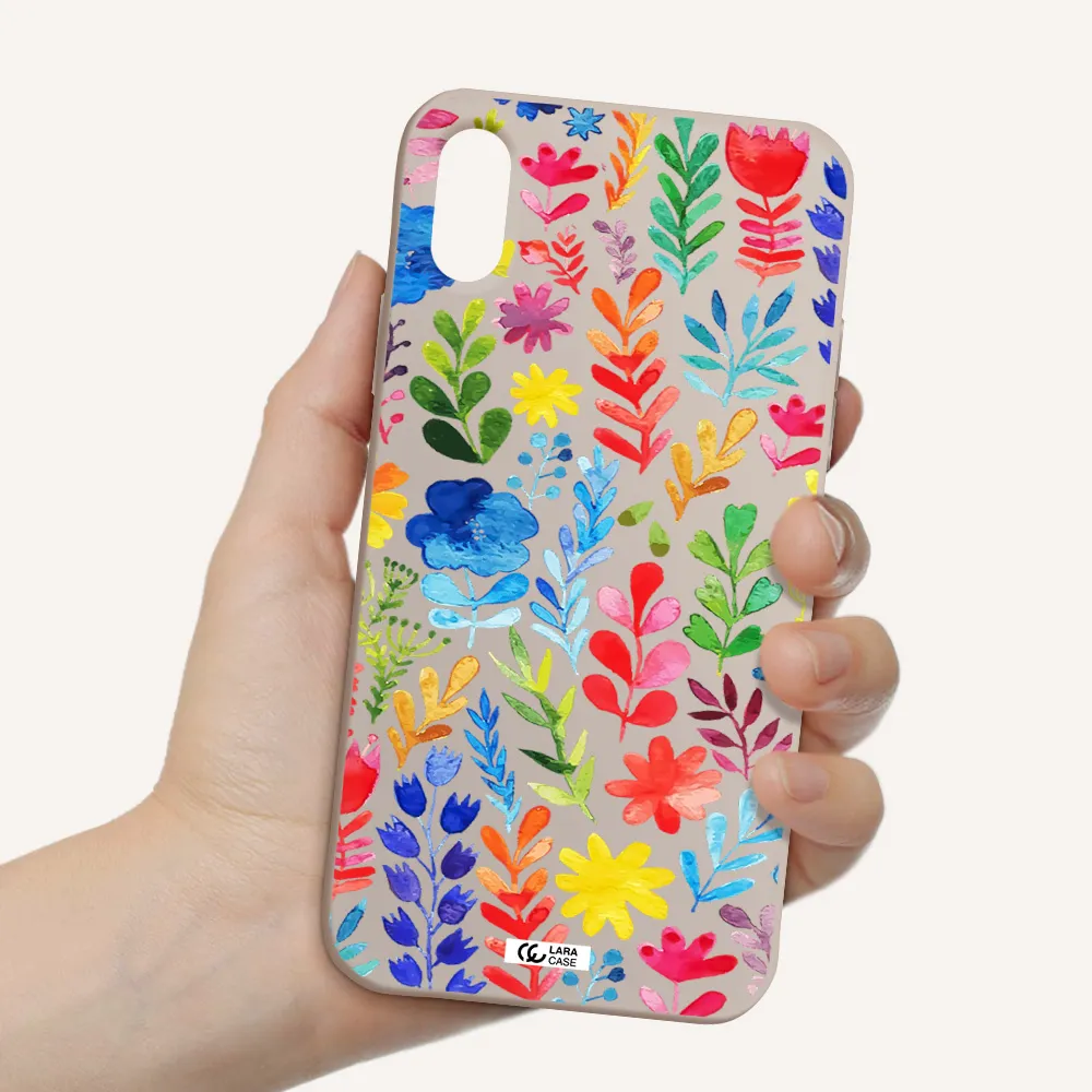 Colorful Watercolor Flowers Apple iPhone X Silicone Stone Case
