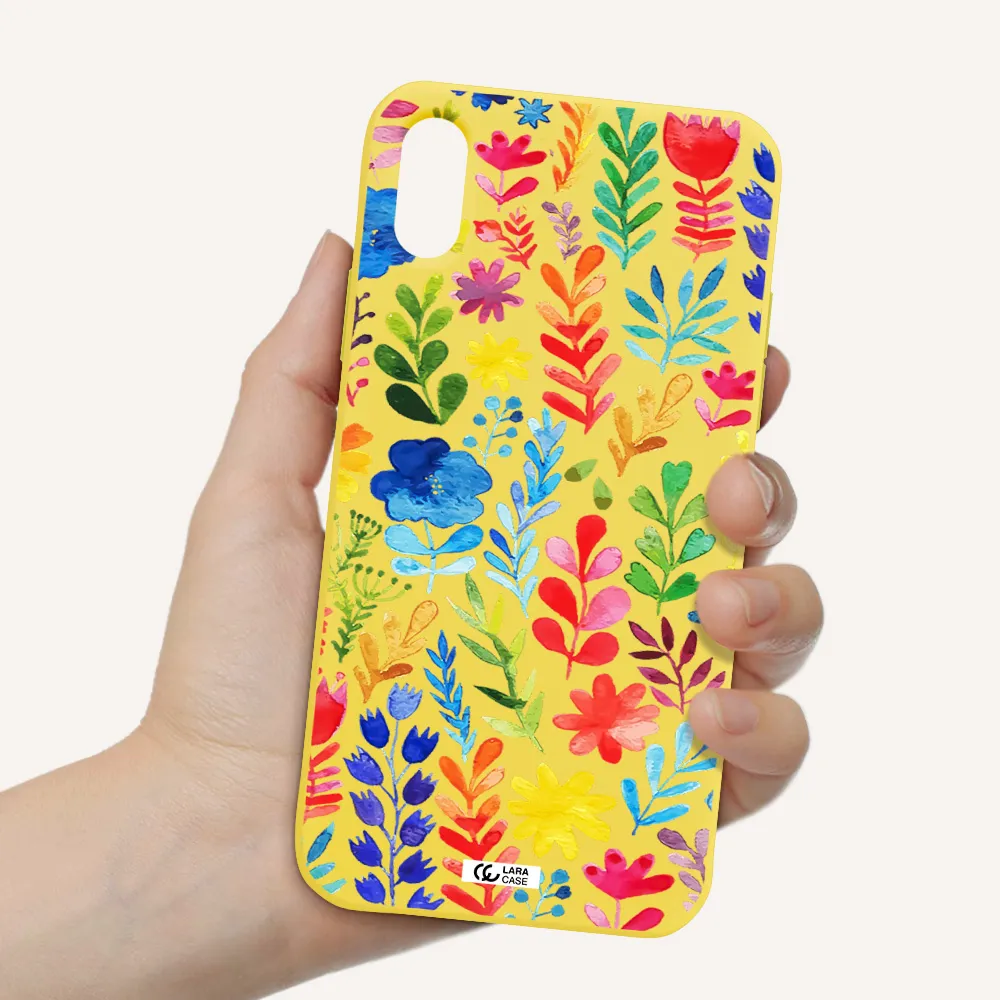Colorful Watercolor Flowers Apple iPhone XS Silicone canary yellow Case