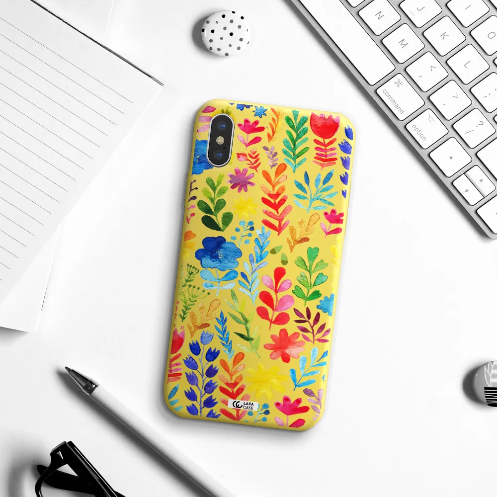Colorful Watercolor Flowers Apple iPhone XS Silicone canary yellow Case