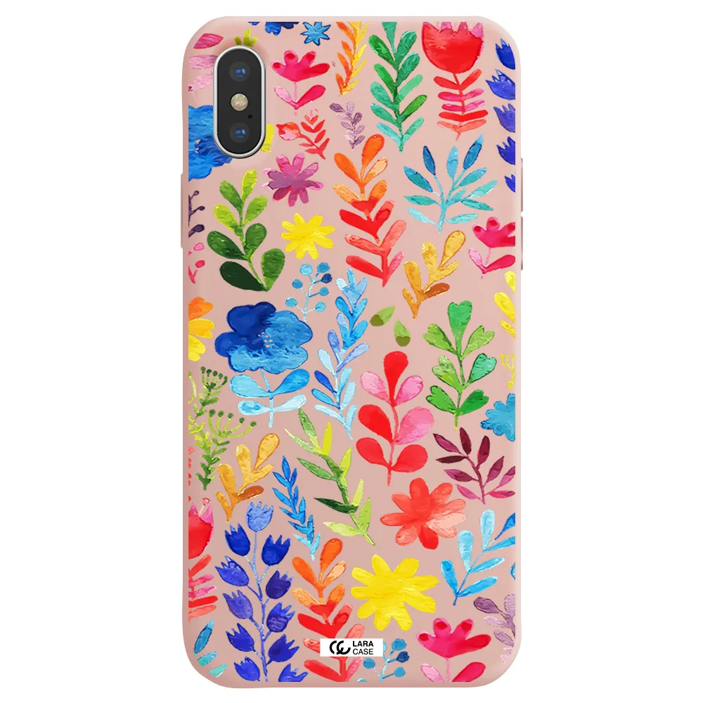 Colorful Watercolor Flowers Apple iPhone XS Silicone pastel pink Case