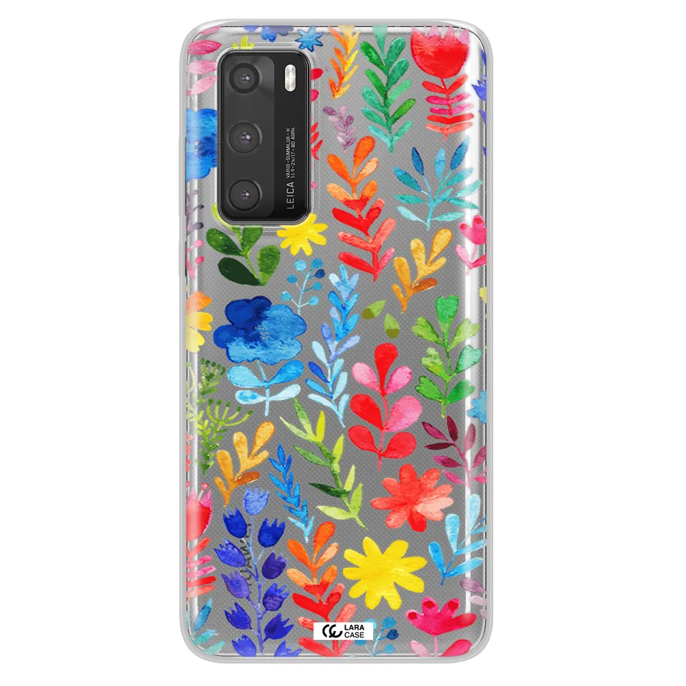 Colorful Watercolor Flowers Huawei P40 Clear TPU Case