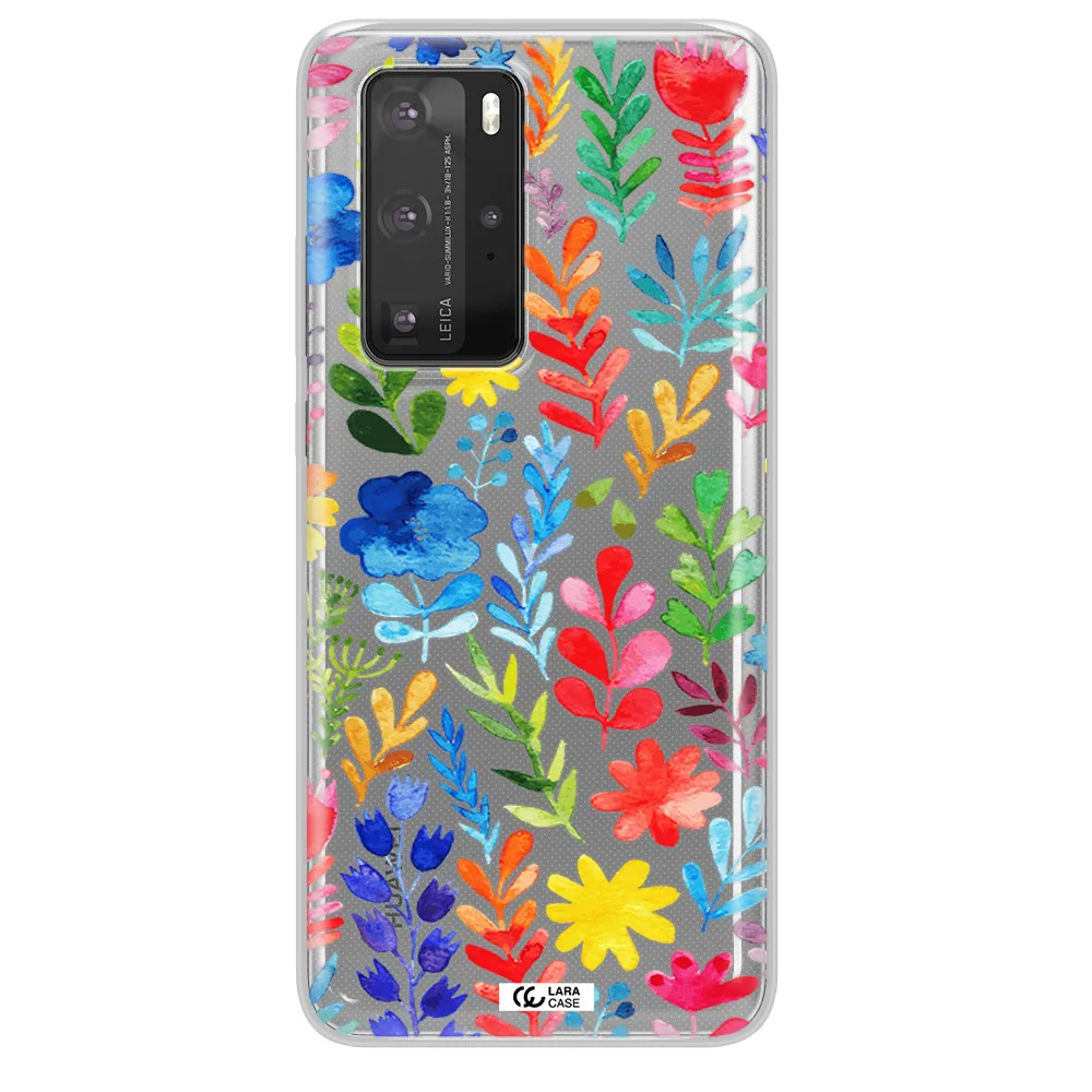 Colorful Watercolor Flowers Huawei P40 Pro Clear TPU Case