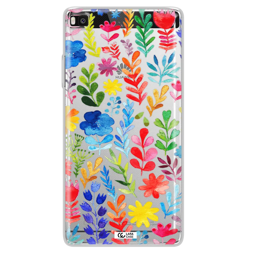 Colorful Watercolor Flowers Huawei P8 Clear TPU Case