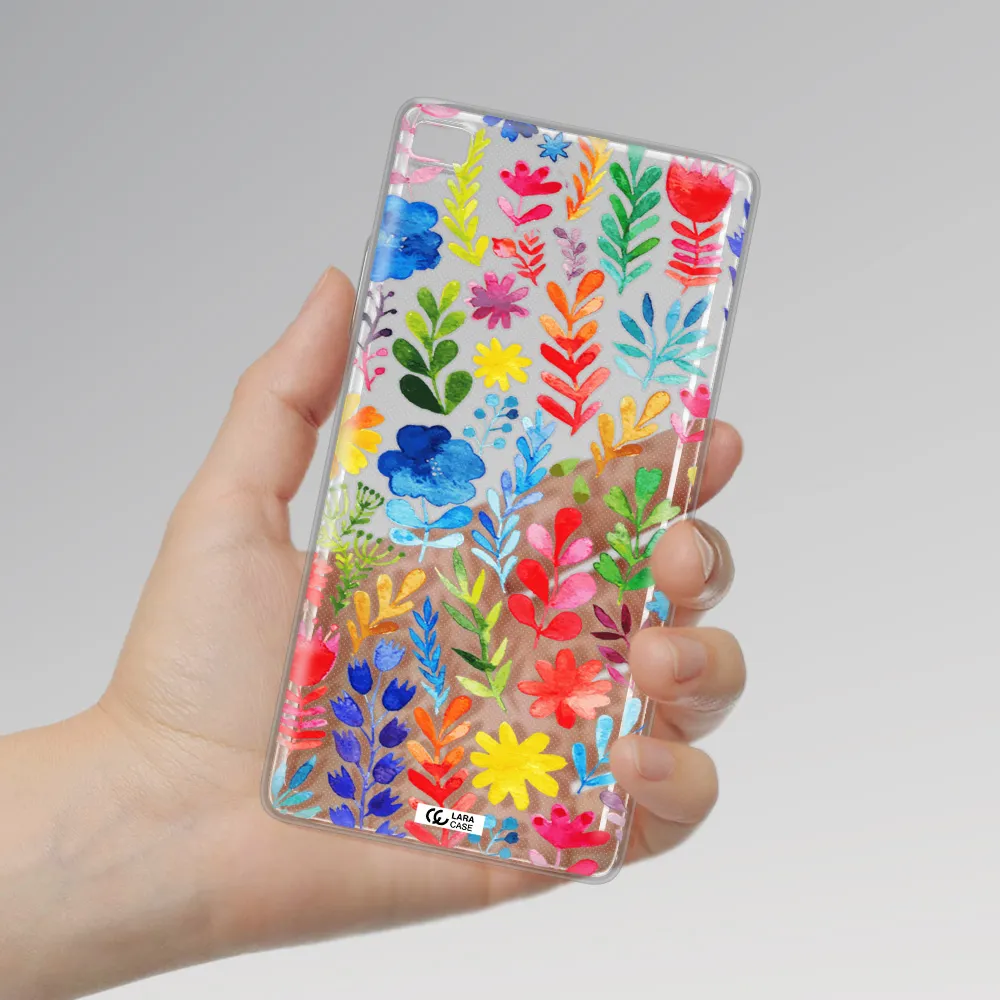 Colorful Watercolor Flowers Huawei P8 Clear TPU Case