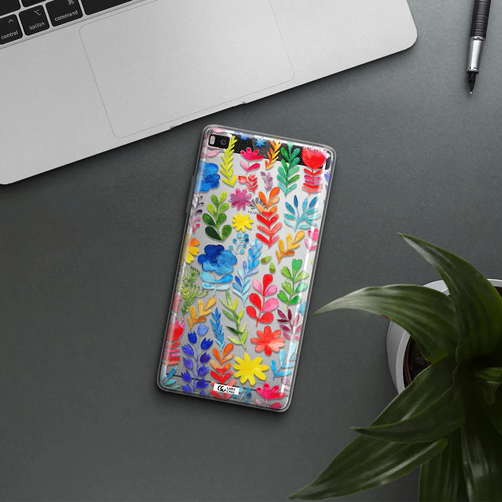 Colorful Watercolor Flowers Huawei P8 Clear TPU Case