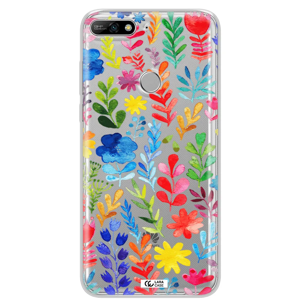 Colorful Watercolor Flowers Huawei Y7 2018 Clear TPU Case