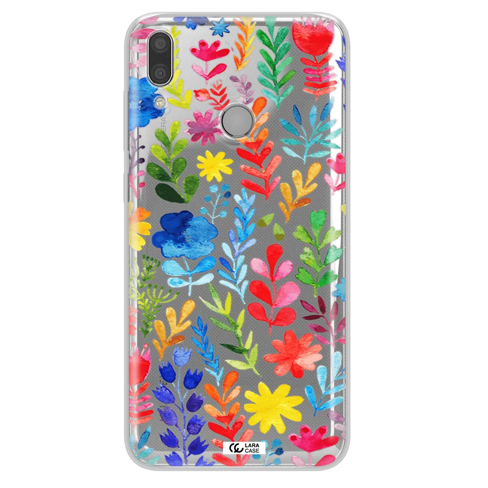 Colorful Watercolor Flowers Huawei Y7 2019 Clear TPU Case