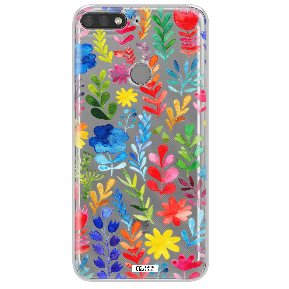Colorful Watercolor Flowers Huawei Y7 Prime 2018 Clear TPU Case