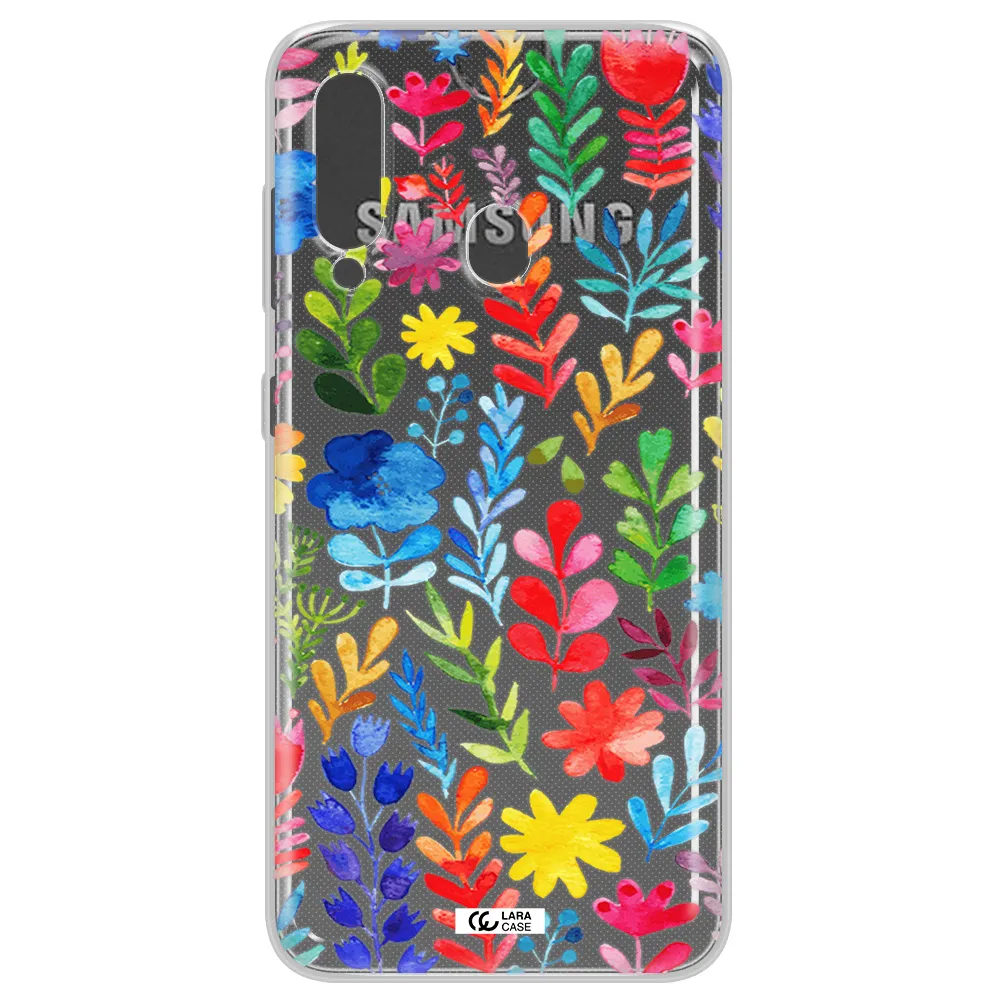 Colorful Watercolor Flowers Samsung A60 Clear TPU Case