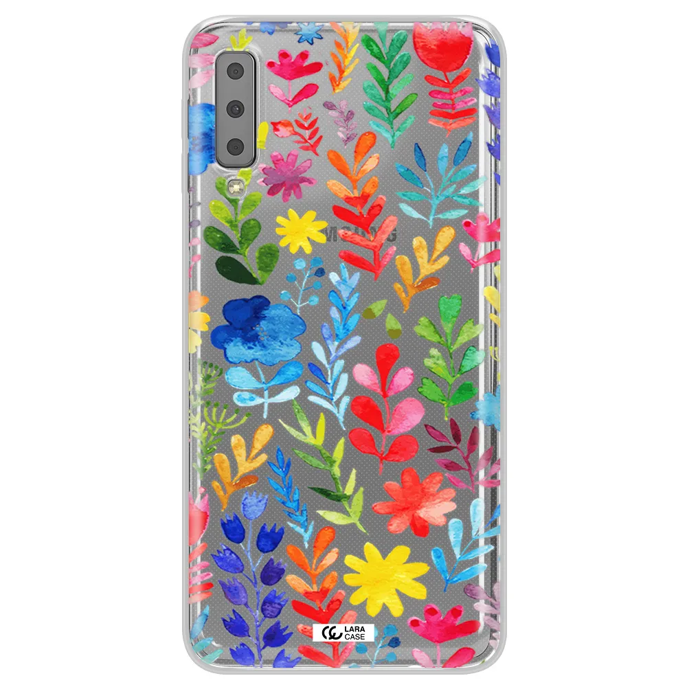 Colorful Watercolor Flowers Samsung A7 2018 Clear TPU Case