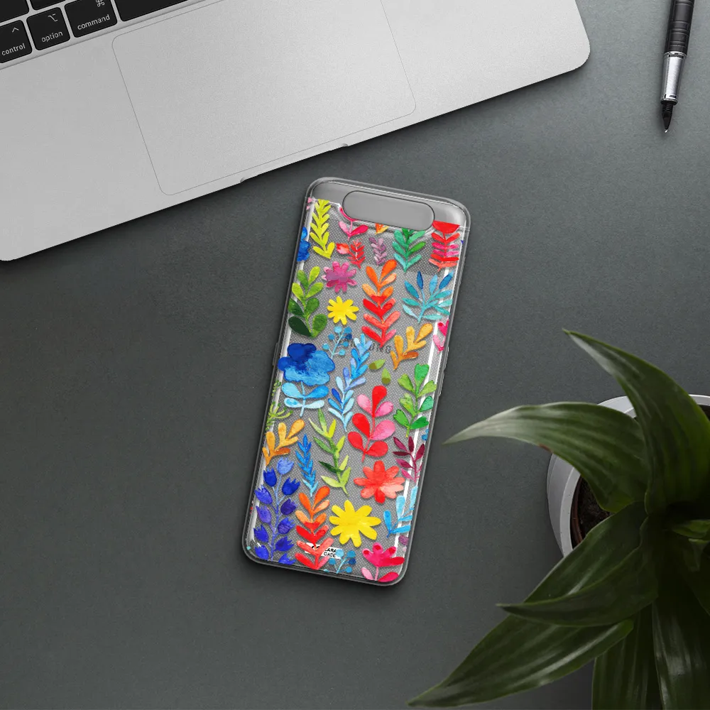 Colorful Watercolor Flowers Samsung A80 Clear TPU Case