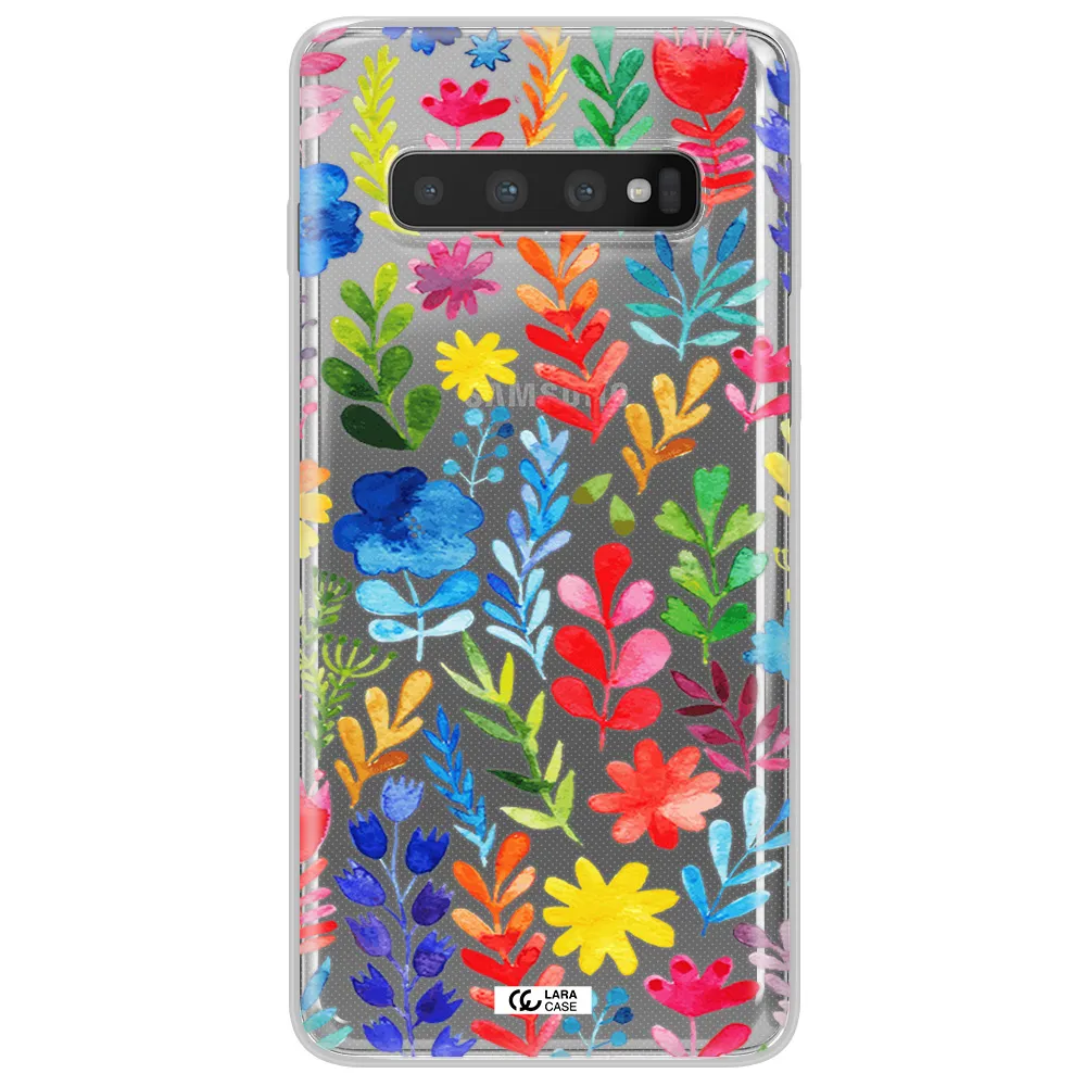 Colorful Watercolor Flowers Samsung S10 Clear TPU Case